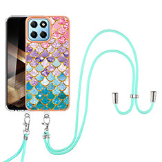 Silicone Candy Rubber Gel Fashionable Pattern Soft Case Cover with Lanyard Strap YB3 for Huawei Honor X8b Colorful