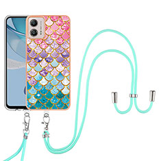 Silicone Candy Rubber Gel Fashionable Pattern Soft Case Cover with Lanyard Strap YB3 for Motorola Moto G53 5G Colorful