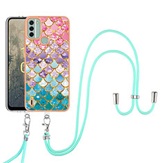 Silicone Candy Rubber Gel Fashionable Pattern Soft Case Cover with Lanyard Strap YB3 for Nokia C31 Colorful