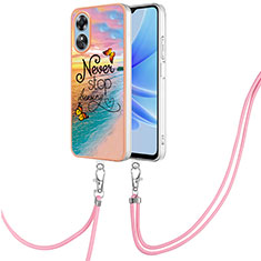 Silicone Candy Rubber Gel Fashionable Pattern Soft Case Cover with Lanyard Strap YB3 for Oppo A17 Mixed