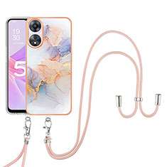 Silicone Candy Rubber Gel Fashionable Pattern Soft Case Cover with Lanyard Strap YB3 for Oppo A58 5G Clove Purple