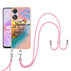 Silicone Candy Rubber Gel Fashionable Pattern Soft Case Cover with Lanyard Strap YB3 for Oppo A58 5G Mixed