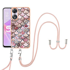 Silicone Candy Rubber Gel Fashionable Pattern Soft Case Cover with Lanyard Strap YB3 for Oppo A78 5G Brown