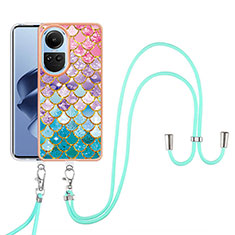 Silicone Candy Rubber Gel Fashionable Pattern Soft Case Cover with Lanyard Strap YB3 for Oppo Reno10 5G Colorful
