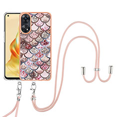 Silicone Candy Rubber Gel Fashionable Pattern Soft Case Cover with Lanyard Strap YB3 for Oppo Reno8 T 4G Brown