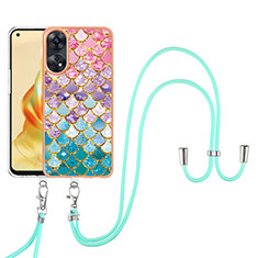 Silicone Candy Rubber Gel Fashionable Pattern Soft Case Cover with Lanyard Strap YB3 for Oppo Reno8 T 4G Colorful
