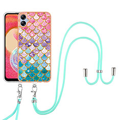 Silicone Candy Rubber Gel Fashionable Pattern Soft Case Cover with Lanyard Strap YB3 for Samsung Galaxy A04 4G Colorful
