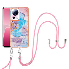 Silicone Candy Rubber Gel Fashionable Pattern Soft Case Cover with Lanyard Strap YB3 for Xiaomi Mi 13 Lite 5G Blue
