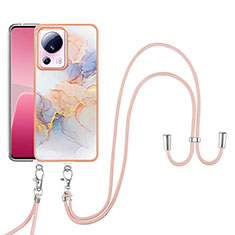 Silicone Candy Rubber Gel Fashionable Pattern Soft Case Cover with Lanyard Strap YB3 for Xiaomi Mi 13 Lite 5G Clove Purple