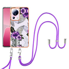 Silicone Candy Rubber Gel Fashionable Pattern Soft Case Cover with Lanyard Strap YB3 for Xiaomi Mi 13 Lite 5G Purple