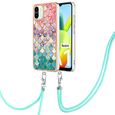 Silicone Candy Rubber Gel Fashionable Pattern Soft Case Cover with Lanyard Strap YB3 for Xiaomi Poco C50 Colorful