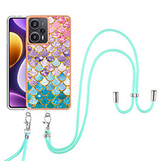 Silicone Candy Rubber Gel Fashionable Pattern Soft Case Cover with Lanyard Strap YB3 for Xiaomi Poco F5 5G Colorful