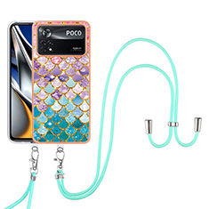 Silicone Candy Rubber Gel Fashionable Pattern Soft Case Cover with Lanyard Strap YB3 for Xiaomi Poco X4 Pro 5G Colorful