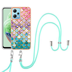 Silicone Candy Rubber Gel Fashionable Pattern Soft Case Cover with Lanyard Strap YB3 for Xiaomi Poco X5 5G Colorful