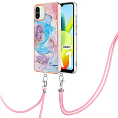Silicone Candy Rubber Gel Fashionable Pattern Soft Case Cover with Lanyard Strap YB3 for Xiaomi Redmi A1 Blue