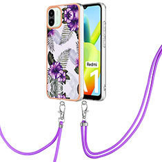 Silicone Candy Rubber Gel Fashionable Pattern Soft Case Cover with Lanyard Strap YB3 for Xiaomi Redmi A1 Purple