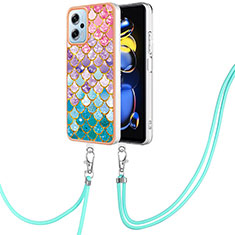Silicone Candy Rubber Gel Fashionable Pattern Soft Case Cover with Lanyard Strap YB3 for Xiaomi Redmi Note 11 Pro+ Plus 5G Colorful