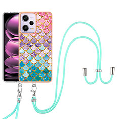 Silicone Candy Rubber Gel Fashionable Pattern Soft Case Cover with Lanyard Strap YB3 for Xiaomi Redmi Note 12 Pro 5G Colorful