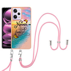 Silicone Candy Rubber Gel Fashionable Pattern Soft Case Cover with Lanyard Strap YB3 for Xiaomi Redmi Note 12 Pro 5G Mixed