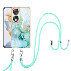 Silicone Candy Rubber Gel Fashionable Pattern Soft Case Cover with Lanyard Strap YB5 for Huawei Honor 90 5G Green