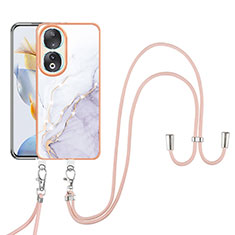 Silicone Candy Rubber Gel Fashionable Pattern Soft Case Cover with Lanyard Strap YB5 for Huawei Honor 90 5G White