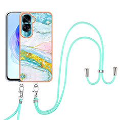 Silicone Candy Rubber Gel Fashionable Pattern Soft Case Cover with Lanyard Strap YB5 for Huawei Honor 90 Lite 5G Colorful