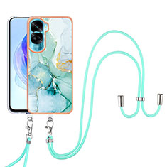 Silicone Candy Rubber Gel Fashionable Pattern Soft Case Cover with Lanyard Strap YB5 for Huawei Honor 90 Lite 5G Green