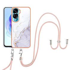 Silicone Candy Rubber Gel Fashionable Pattern Soft Case Cover with Lanyard Strap YB5 for Huawei Honor 90 Lite 5G White