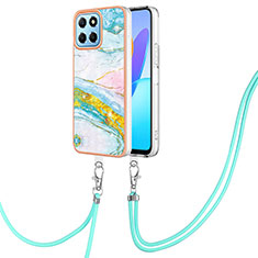 Silicone Candy Rubber Gel Fashionable Pattern Soft Case Cover with Lanyard Strap YB5 for Huawei Honor X6a Colorful