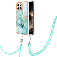Silicone Candy Rubber Gel Fashionable Pattern Soft Case Cover with Lanyard Strap YB5 for Huawei Honor X8b Green