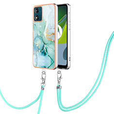 Silicone Candy Rubber Gel Fashionable Pattern Soft Case Cover with Lanyard Strap YB5 for Motorola Moto E13 Green