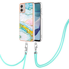 Silicone Candy Rubber Gel Fashionable Pattern Soft Case Cover with Lanyard Strap YB5 for Motorola Moto G53 5G Colorful