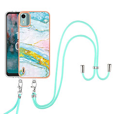 Silicone Candy Rubber Gel Fashionable Pattern Soft Case Cover with Lanyard Strap YB5 for Nokia C12 Colorful