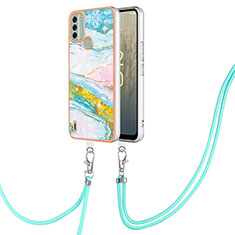 Silicone Candy Rubber Gel Fashionable Pattern Soft Case Cover with Lanyard Strap YB5 for Nokia C31 Colorful