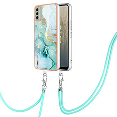 Silicone Candy Rubber Gel Fashionable Pattern Soft Case Cover with Lanyard Strap YB5 for Nokia C31 Green