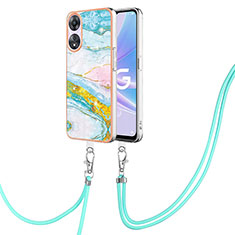 Silicone Candy Rubber Gel Fashionable Pattern Soft Case Cover with Lanyard Strap YB5 for Oppo A58 5G Colorful