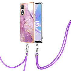 Silicone Candy Rubber Gel Fashionable Pattern Soft Case Cover with Lanyard Strap YB5 for Oppo A78 5G Pink