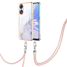 Silicone Candy Rubber Gel Fashionable Pattern Soft Case Cover with Lanyard Strap YB5 for Oppo A78 5G White