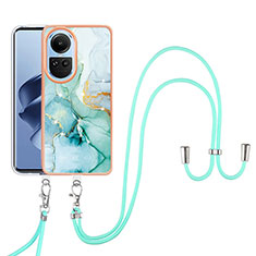 Silicone Candy Rubber Gel Fashionable Pattern Soft Case Cover with Lanyard Strap YB5 for Oppo Reno10 5G Green