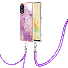 Silicone Candy Rubber Gel Fashionable Pattern Soft Case Cover with Lanyard Strap YB5 for Oppo Reno8 T 4G Clove Purple