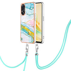 Silicone Candy Rubber Gel Fashionable Pattern Soft Case Cover with Lanyard Strap YB5 for Oppo Reno8 T 4G Colorful