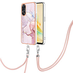 Silicone Candy Rubber Gel Fashionable Pattern Soft Case Cover with Lanyard Strap YB5 for Oppo Reno8 T 4G Pink