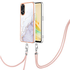 Silicone Candy Rubber Gel Fashionable Pattern Soft Case Cover with Lanyard Strap YB5 for Oppo Reno8 T 4G White