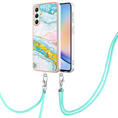 Silicone Candy Rubber Gel Fashionable Pattern Soft Case Cover with Lanyard Strap YB5 for Samsung Galaxy A25 5G Colorful