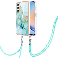 Silicone Candy Rubber Gel Fashionable Pattern Soft Case Cover with Lanyard Strap YB5 for Samsung Galaxy A25 5G Green
