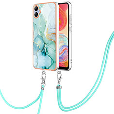 Silicone Candy Rubber Gel Fashionable Pattern Soft Case Cover with Lanyard Strap YB5 for Samsung Galaxy M04 Green