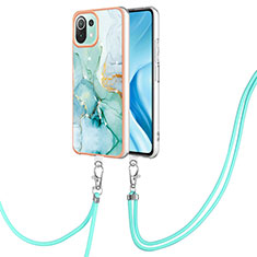 Silicone Candy Rubber Gel Fashionable Pattern Soft Case Cover with Lanyard Strap YB5 for Xiaomi Mi 11 Lite 4G Green