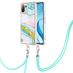 Silicone Candy Rubber Gel Fashionable Pattern Soft Case Cover with Lanyard Strap YB5 for Xiaomi Mi 11 Lite 5G Colorful