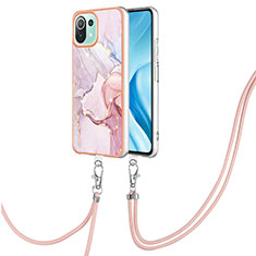 Silicone Candy Rubber Gel Fashionable Pattern Soft Case Cover with Lanyard Strap YB5 for Xiaomi Mi 11 Lite 5G Pink