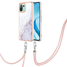 Silicone Candy Rubber Gel Fashionable Pattern Soft Case Cover with Lanyard Strap YB5 for Xiaomi Mi 11 Lite 5G White